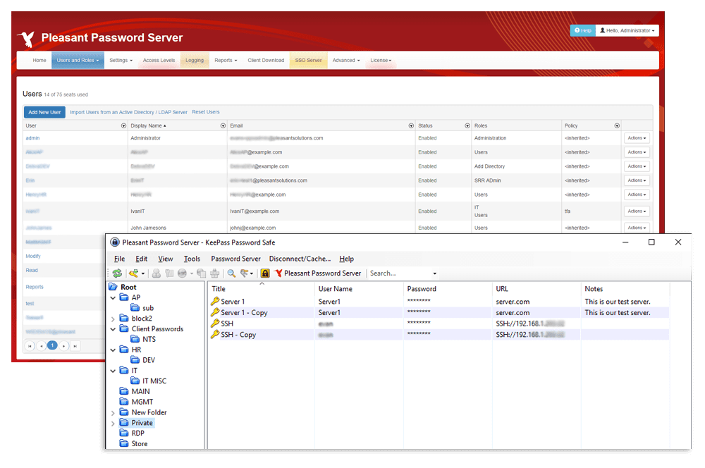 Interface Principale - Pleasant Password Server