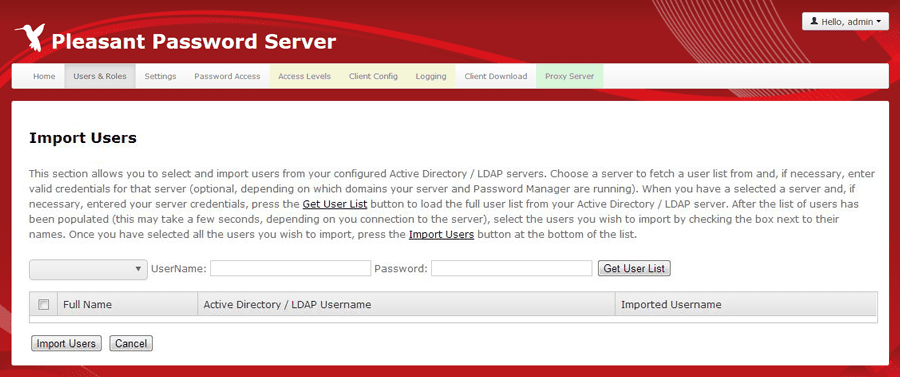 Import utilisateurs AD - Pleasant Password Server