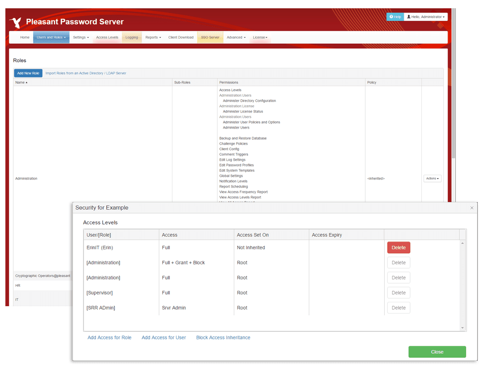 Attributions des droits - Pleasant Password Server
