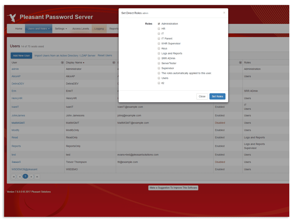 Gestion des utilisateurs - Pleasant Password Server